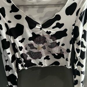 New York fashion week cow print top and jacket